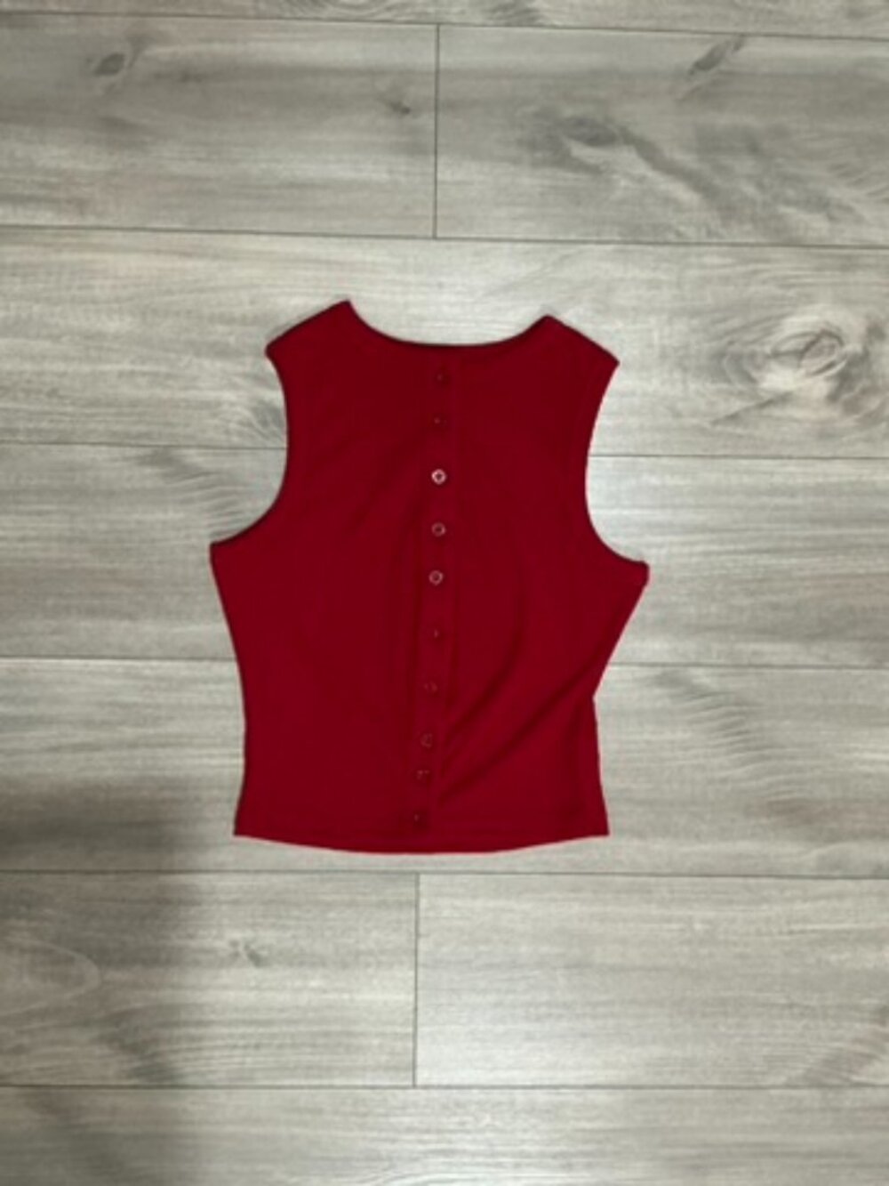 Red Ribbed Sleeveless Top Button Back Detail Small